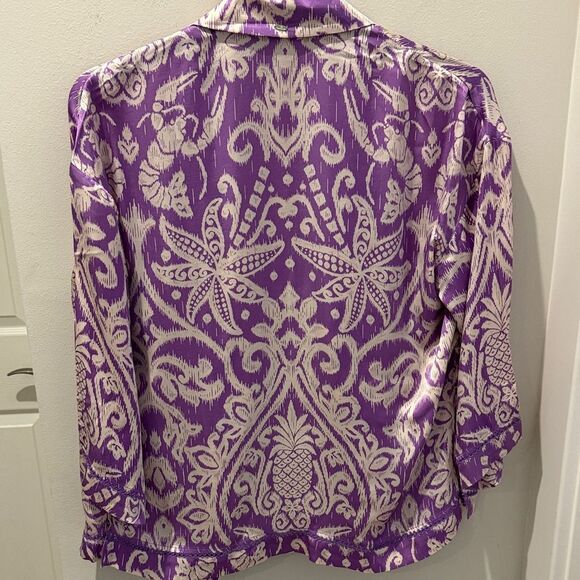 Poupette St Barth Clea printed Purple and Cream Patterned Blazer size Small - Picture 3 of 14